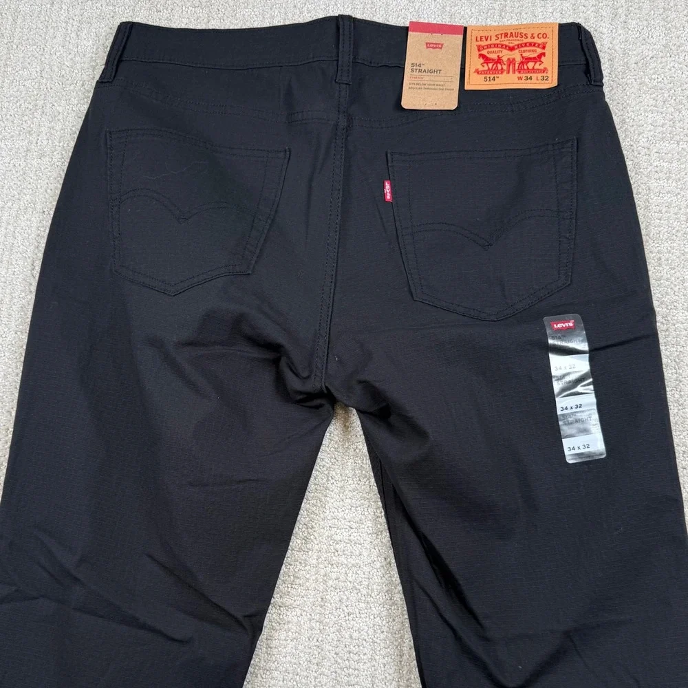 NEW Levi's 514 Mens 34x32 Black Straight Fit Ripstop Stretch Chino Pants